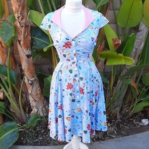Dapper Day First Frost Collette Pinup Dress extra small blue leaf print